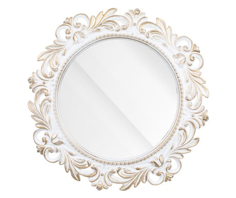 Огледало, Стенно, Пластмасова рамка, Издълбано бяло злато, 47 см, Бял/Златен
