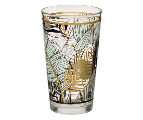 Стъклена чаша, Дизайн на листа, Стъкло, 9х15 см, 470 мл, Прозрачен/Зелен