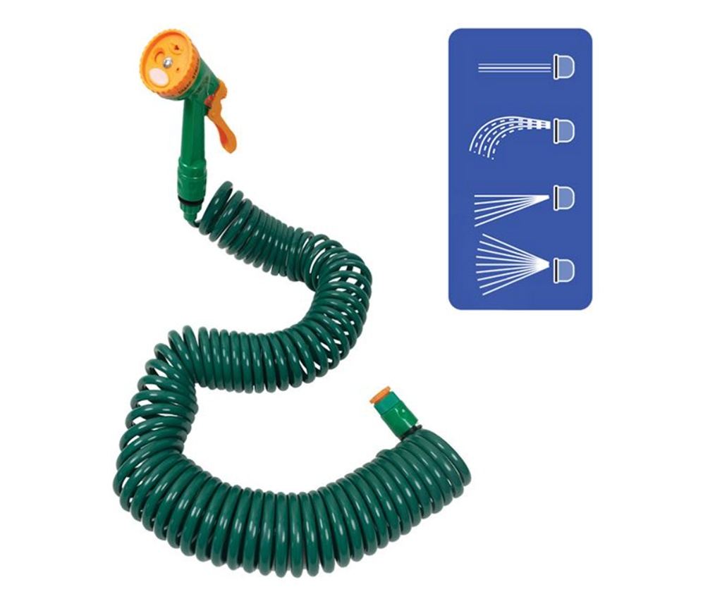 Маркуч за поливане Green Garden, 4 функции, 4 аксесоара, Пистолет, Спираловиден, 15 м, Зелен - 4