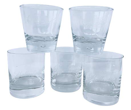 Комплект от 5 чаши, Без дръжка, За уиски, Колекционерски, Лазерно гравирани, Дебело стъкло, 8x9 cm и 7x10 cm, Прозрачни