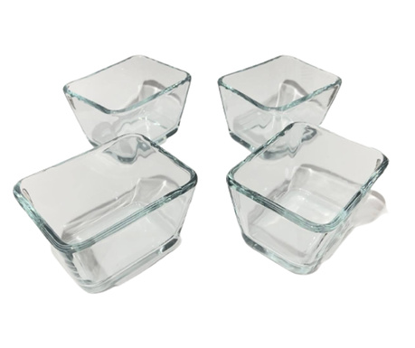 Комплект от 4 чаши, универсални, стъклени, правоъгълни, 7x9x7 cm, прозрачни