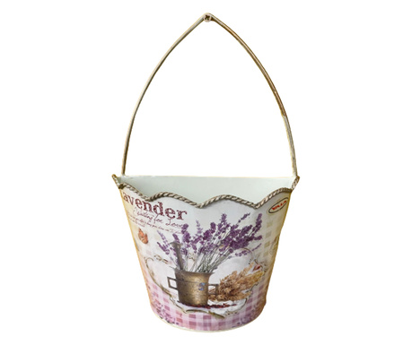 Декоративна саксия, За стена, Метал, Принт на лавандула, 8x16x26 cm, Crem/Mov lavender