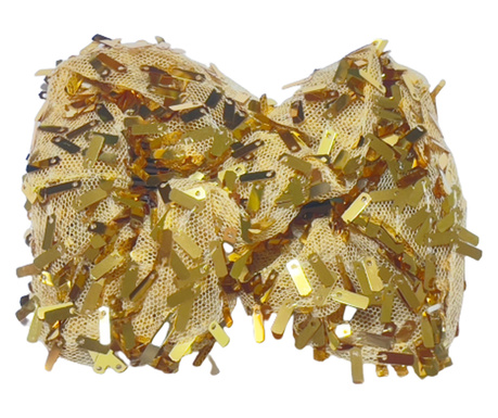 Щипка за коса с 2 гребена, С пайети, Текстил, Метал, 14x8 cm, Златна, Черна
