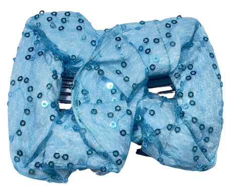 Щипка за коса с 2 гребена, С пайети, Текстил, Метал, 15x8 cm, Лазурно синьо