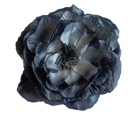 Rose 3D, Bross, Statement, 3 in 1, Bross/Clips haj/Mídervirág, Természetes selyem, Virág, 15 cm, Kékszürke/Gyöngyszürke