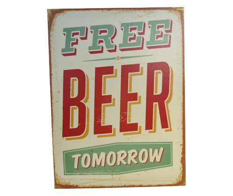 Vászon vászon Free Beer Tomorrow, fa keret, vintage, 40x30x1,7 cm