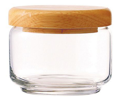 OCEAN POP Borcan sticla cu capac lemn, 325ml, D9,2xh7,5cm