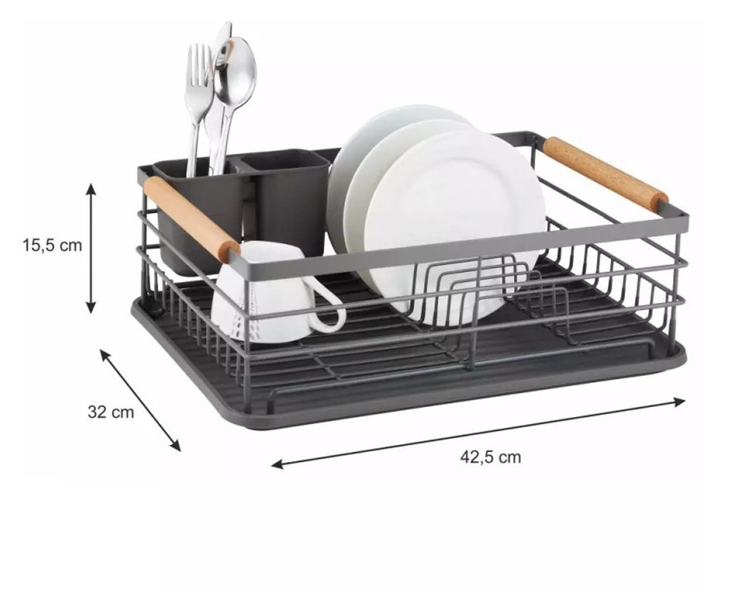 Kinghoff KH 1729 Uscător de vase, Suporturi pentru ustensile, mânere din lemn, gri - 11