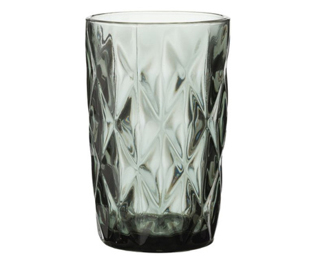 Стъклена чаша, Релефен дизайн, Стъкло, 8х13 см, 350 мл, Зелен