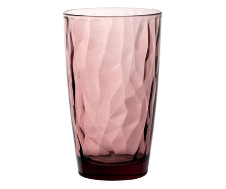 Стъклена чаша, Релефен дизайн, Стъкло, 8,5х14,5 см, 470 мл, Розов