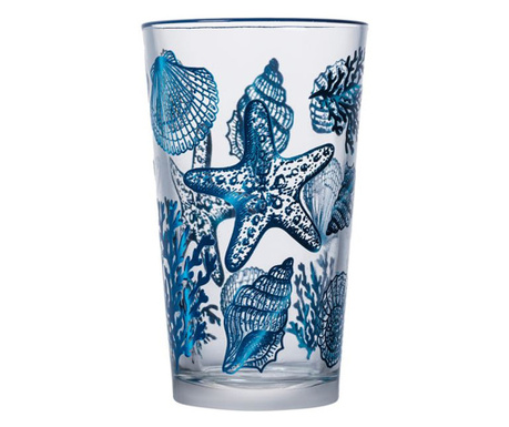 Стъклена чаша, Морски дизайн, Стъкло, 9х15 см, 470 мл, Прозрачен/Син