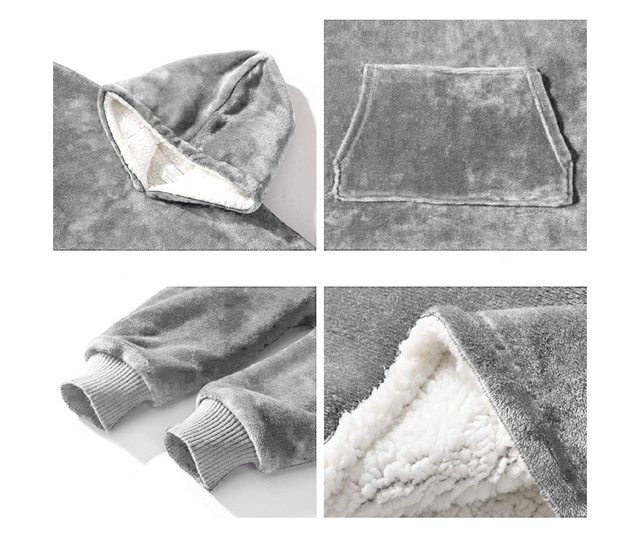 Одеяло с ръкави и качулка Quasar & Co., 90 х 80 см, универсален размер, Светло сив