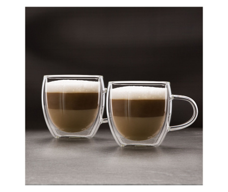 Duplafalú üveg cappuccino csésze - 250 ml, 2 db/csomag