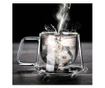 Set 2 cesti cafea, Quasar & Co.®, 200 ml, din sticla cu pereti dubli, termorezistenta, mesaj COFFEE, d 7.8 x h 7 cm