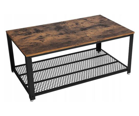 Dohányzóasztal, Vasagle, tárolópolccal, téglalap alakú, halvány és fém, rusztikus barna, 106,2x60,2x45 cm