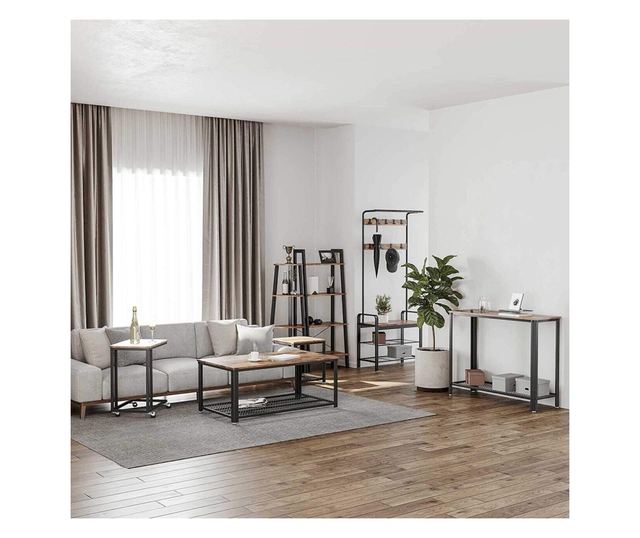 Vasagle Konferenční stolek na kolečkách, dřevotříska a kov, rustikální hnědá, 50x35x61 cm