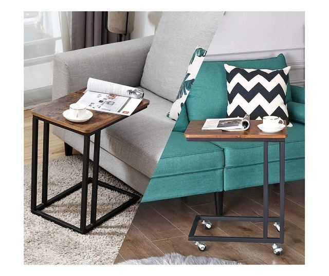 Vasagle Konferenční stolek na kolečkách, dřevotříska a kov, rustikální hnědá, 50x35x61 cm