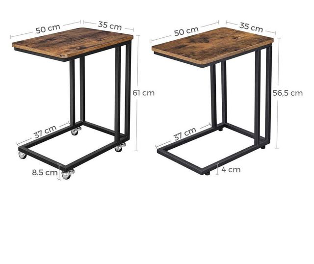 Vasagle Konferenční stolek na kolečkách, dřevotříska a kov, rustikální hnědá, 50x35x61 cm