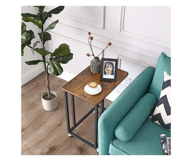 Vasagle Konferenční stolek na kolečkách, dřevotříska a kov, rustikální hnědá, 50x35x61 cm