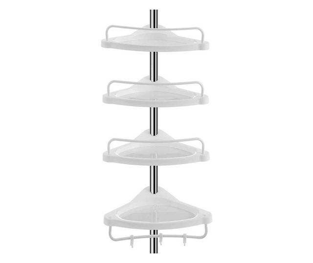 VASAGLE Nastavitelná police do koupelny/sprchy, ocelová, 4 police, věšák, 95-300 cm