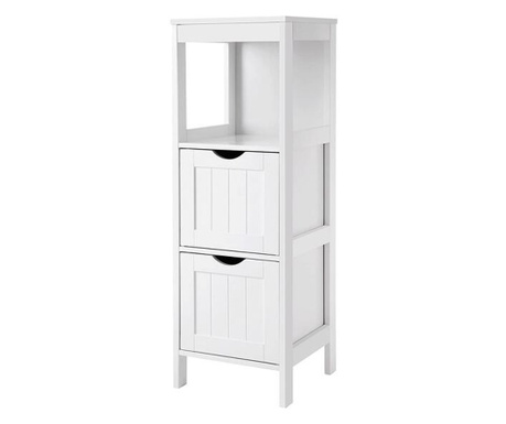 Шкафче за баня, Vasagle, MDF плоскост, 1 рафт, 2 чекмеджета, бяло, 30x30x89 cm