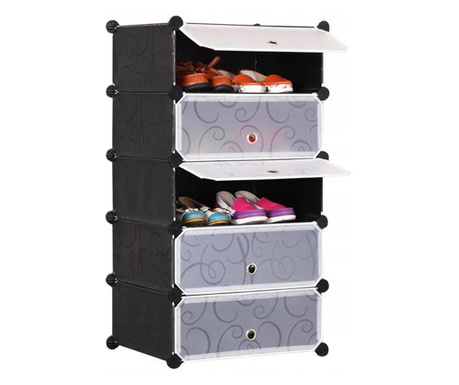 Модулен шкаф за съхранение на обувки, Mufart, пластмасов, 5 отделения, 37x49x93 cm