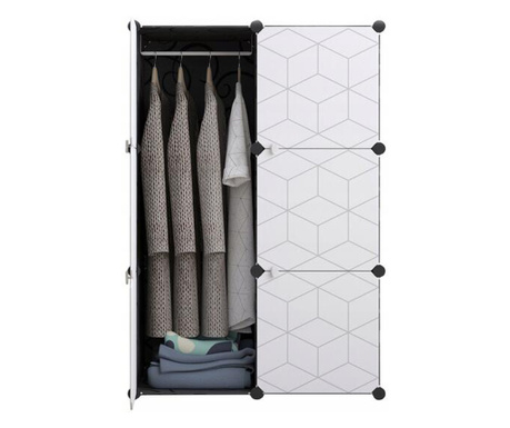 Moduláris szekrény, Mufart, műanyag, 3 rekesz, ruhatér, 75x37x110 cm