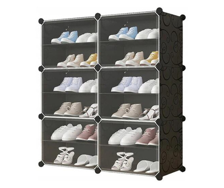Модулен шкаф за съхранение на обувки, Mufart, пластмаса, 6 отделения, 12 рафта, 85x31x96 cm