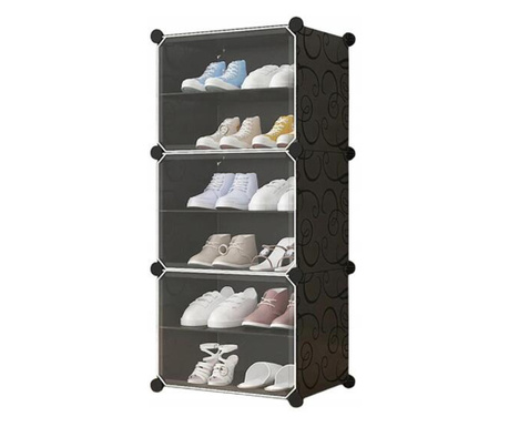 Модулен шкаф за съхранение на обувки, Mufart, пластмаса, 3 отделения, 6 рафта, 44x31x96 cm