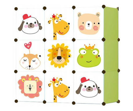 Модулен детски гардероб, Mufart, пластмасов, 9 отделения, бял и зелен, 110x37x110 cm