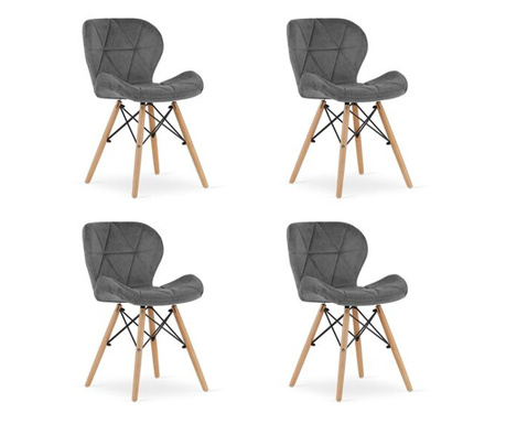Комплект от 4 стола в скандинавски стил, Mercaton, Lago Velvet, кадифе, дърво, сиво, 47x36x73,5 cm