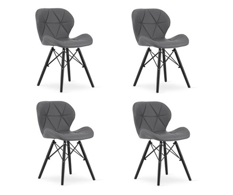 Комплект от 4 стола в скандинавски стил, Mercaton, Lago, екокожа, дърво, сиво и черно, 47,5x36x74 cm
