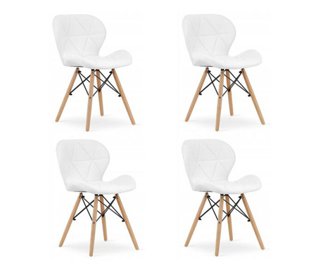 Комплект от 4 стола в скандинавски стил, Mercaton, Lago, еко-кожа, дърво, бял, 47x38x73 cm