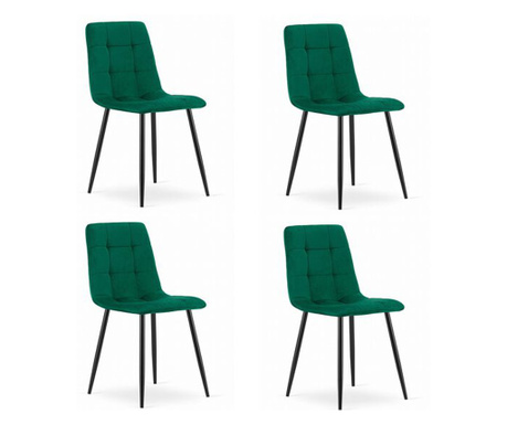 Комплект от 4 стола в скандинавски стил, Mercaton, Kara, кадифе, метал, зелено и черно, 44.5x50.5x87 cm