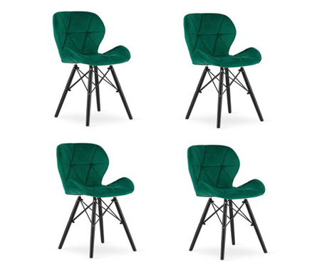 Комплект от 4 стола в скандинавски стил, Mercaton, Lago Velvet, кадифе, дърво, зелено и черно, 47x36x73,5 cm