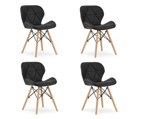 Комплект от 4 стола в скандинавски стил, Mercaton, Lago, екокожа, дърво, черен, 47x38x73 cm