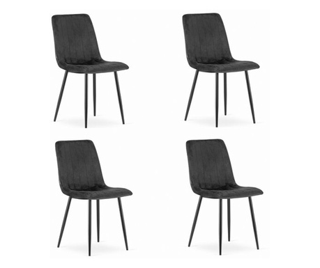 Комплект от 4 стола в скандинавски стил, Mercaton, Lava, кадифе, метал, черен, 43x51x90 cm