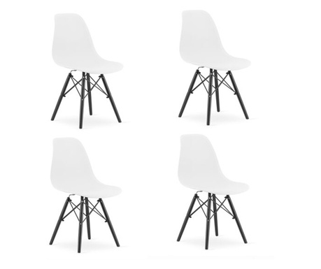 Комплект от 4 стола в скандинавски стил, Mercaton, Осака, PP, дърво, бяло и черно, 46x54x81 cm