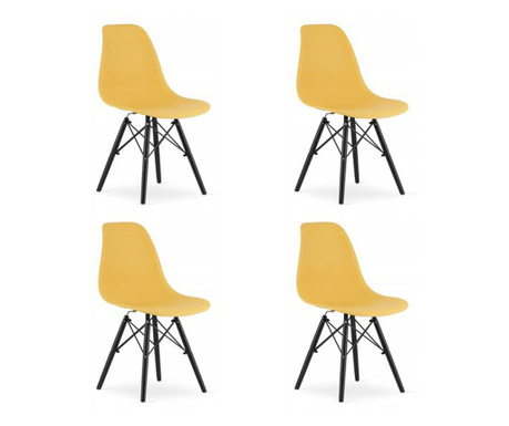 Комплект от 4 стола в скандинавски стил, Mercaton, Осака, PP, дърво, горчица и черно, 46x54x81 cm