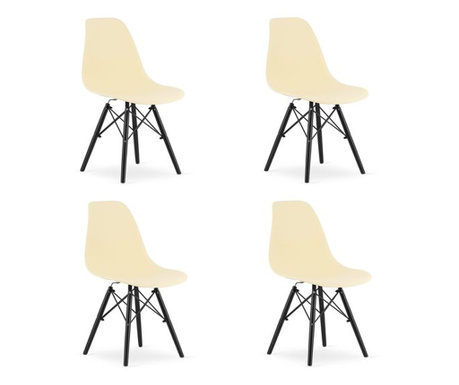 Комплект от 4 стола Скандинавски стил, Меркатон, Осака, ПП, дърво, кремаво и черно, 46х54х81 см