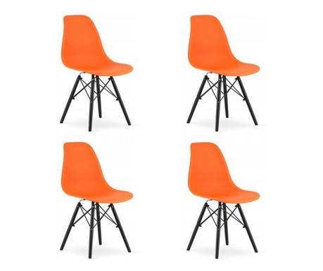 Комплект от 4 стола в скандинавски стил, Mercaton, Осака, PP, дърво, оранжево и черно, 46x54x81 cm