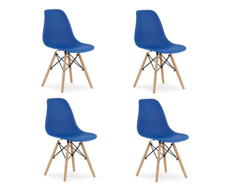 Комплект от 4 стола в скандинавски стил, Mercaton, Осака, PP, дърво, синьо и естествено, 46x54x81 cm