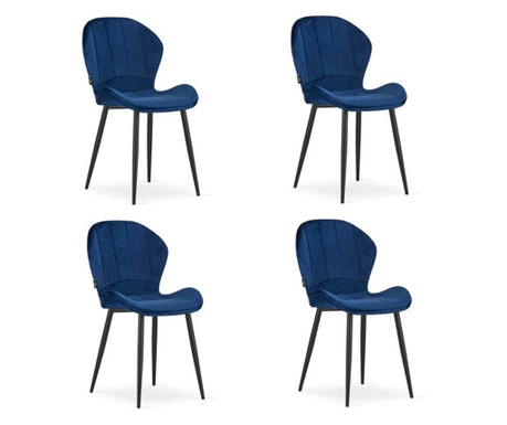 Комплект от 4 стола Скандинавски стил, Меркатон, Терни, кадифе, метал, морско синьо, 50х62х86 см