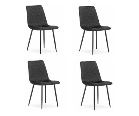 Комплект от 4 стола Скандинавски стил, Меркатон, Торино, кадифе, метален, черен, 44.5х53х88.5 см
