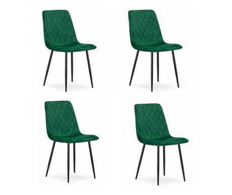 Комплект от 4 стола в скандинавски стил, Mercaton, Торино, кадифе, метал, зелено и черно, 44,5x53x88,5 cm