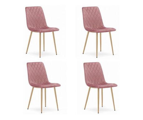 Комплект от 4 стола в скандинавски стил, Mercaton, Торино, кадифе, дърво, розово, 44,5x53x88,5 cm
