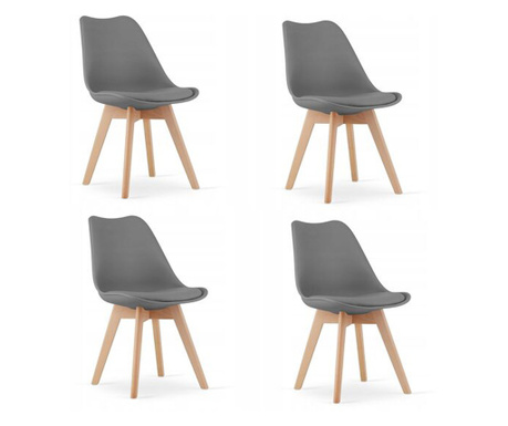 Комплект от 4 стола Скандинавски стил, Mercaton, Mark, PP, дърво, графит, 49x43x82 см