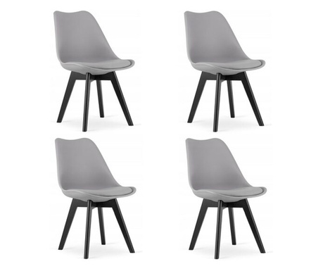 Комплект от 4 стола скандинавски стил, Mercaton, Mark, PP, дърво, сиво и черно, 49x55.5x82.5 см