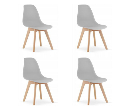 Комплект от 4 стола Скандинавски стил, Меркатон, Кито, ПП, дърво, сиво, 46х54.5х80 см