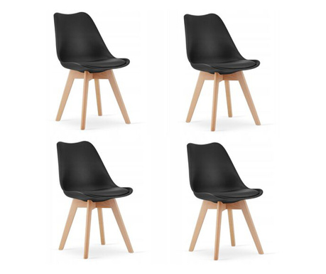 Комплект от 4 стола Скандинавски стил, Mercaton, Mark, PP, дърво, черно, 49x43x82 см
